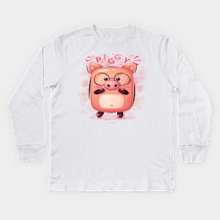 piggy funny characters Kids Long Sleeve T-Shirt